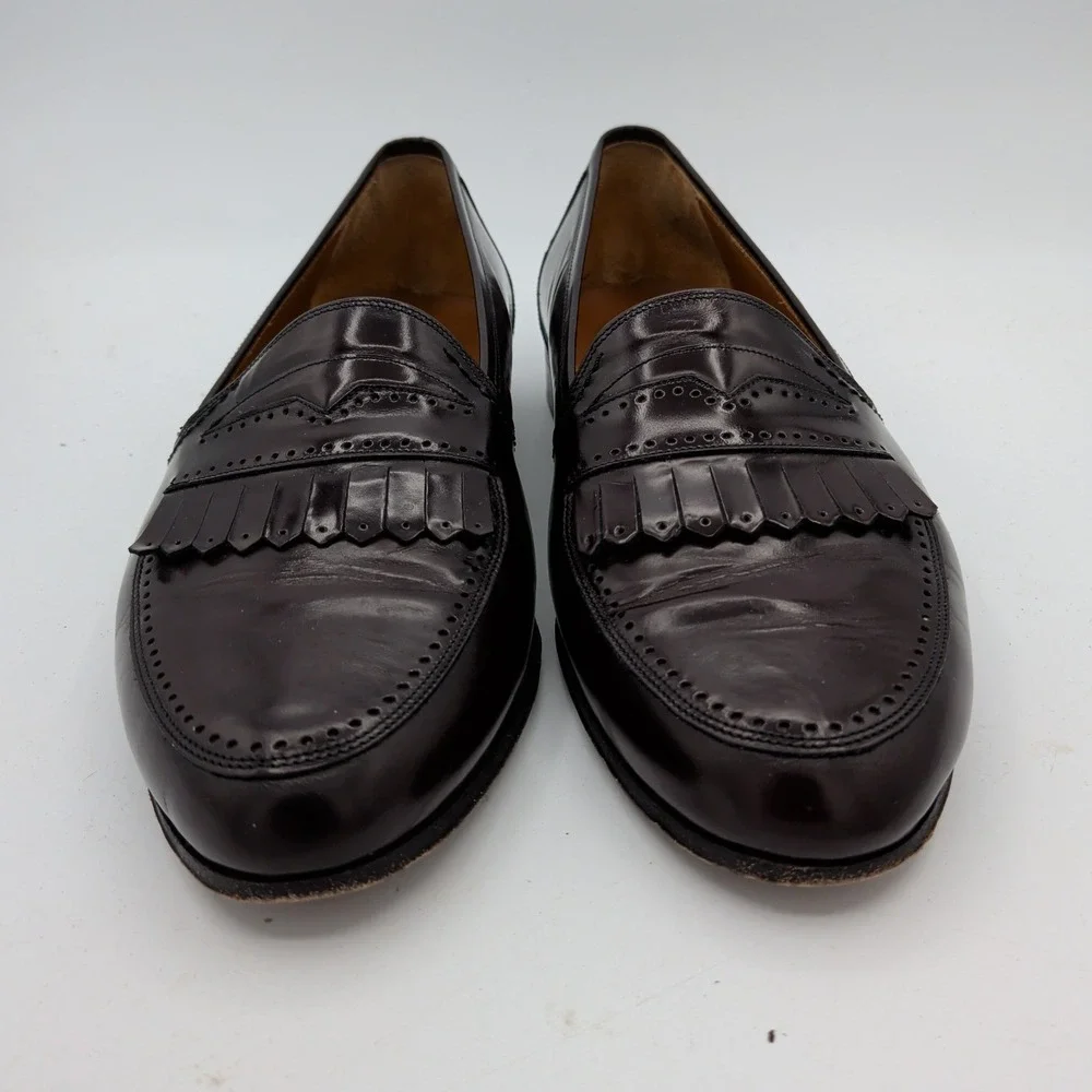 Bally Kiltie Penny Loafers Mens Burgundy Leather Fringe Made in Italy Size 10D